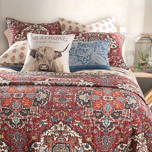 King Size Reversible Quilt - Southwest Medallion Pattern in Red & Gray