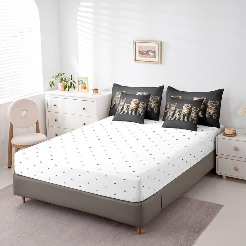 Feelyou Cat Comforter Set Twin Size 7 Pieces Girls Kids Pet Cats Bedding Set Cute Kitten Bed in a Bag for Teens Lovely Animal Bed Set with Comforter, Sheet Set, Pillowcases, Pillow Covers Room Decor