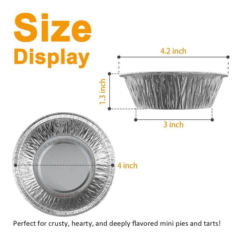 LOYUDEQIU 4 Inch Aluminum Foil Mini Pie Pans 50Pcs - Disposable Small Mini Pie Tins Pot Pie Tins For Bakeries, Cafes, Restaurants - Durable Mini Tart Pans for Pie, Fruit Tarts, Quiche (50, 4 Inch)