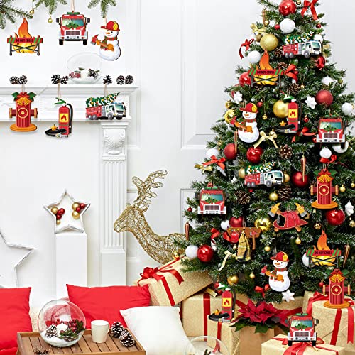 Glenmal 32 Pcs Firefighter Christmas Wooden Ornaments with Fire Hydrant Style