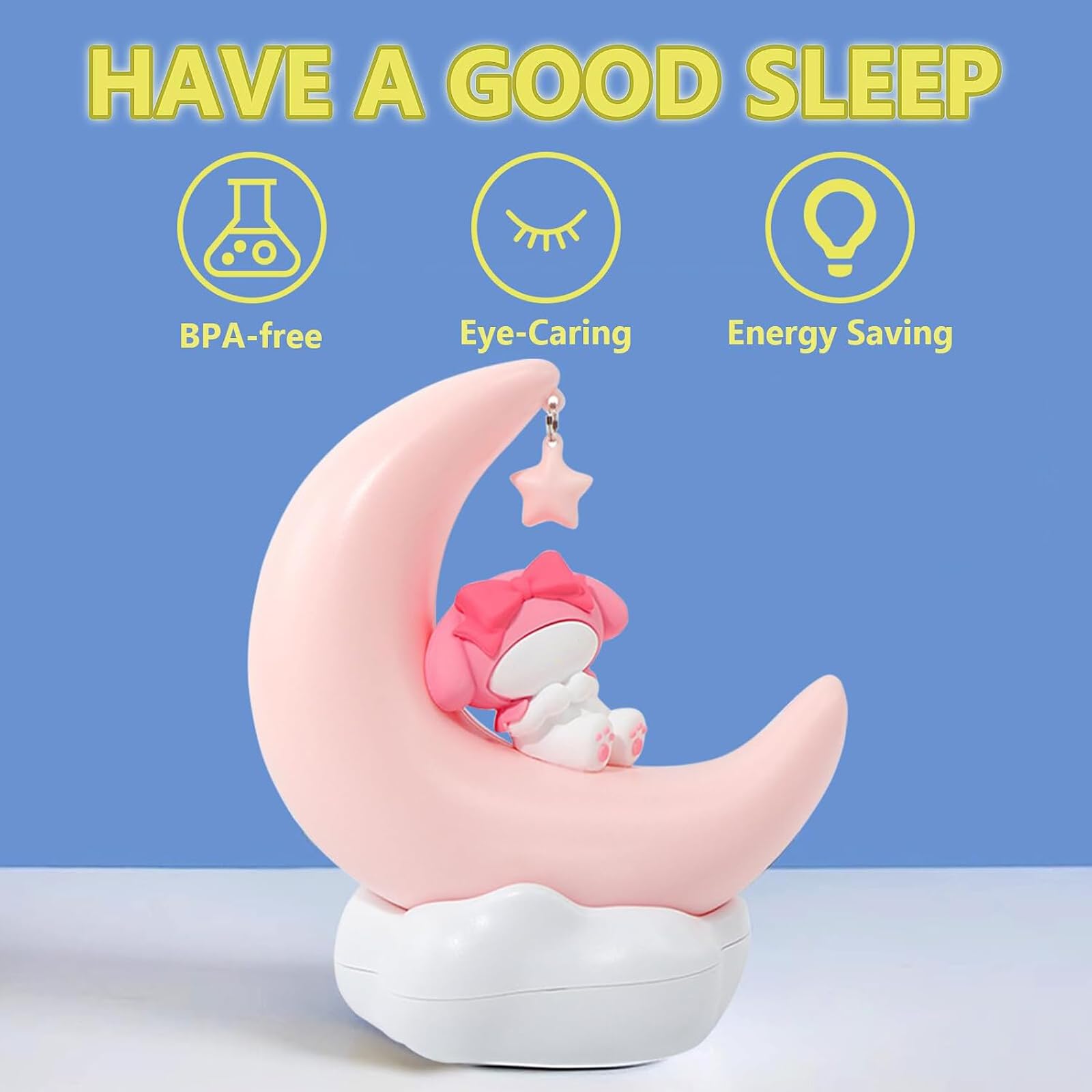 iFCOW Night Light for Kids Cute Anime Character LED Night Light Rechargeable Desk Shelf Ornament Bedside Lamp Crescent Moon Light