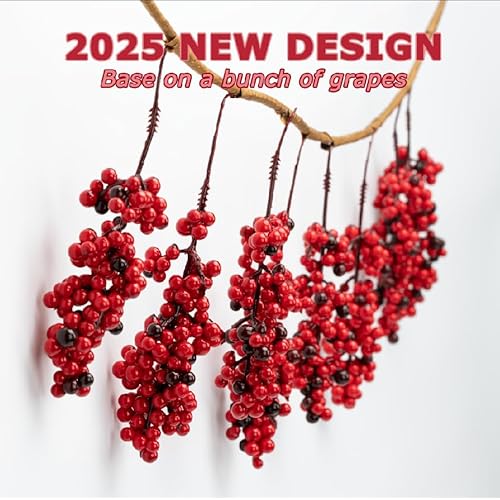 Artificial 32 Pcs Red Berry Stems, Holly Berry Stems Xmas Red Berry Picks with Fruit Clusters for Christmas Tree Decor Wreath Garland DIY Crafts Home Holiday Wedding Decoration (Two-Tone Red)