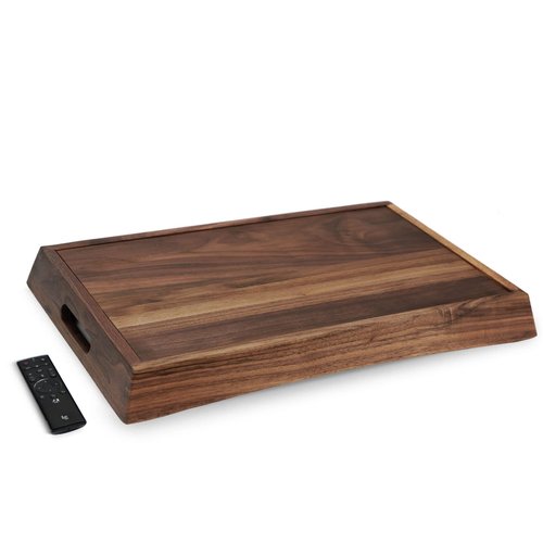 MAGIGO 22 x 14 Inches Large Rectangle Curved Black Walnut Wood Ottoman Tray with Handles, Serve Tea, Coffee, Classic Wooden Decorative Serving Tray