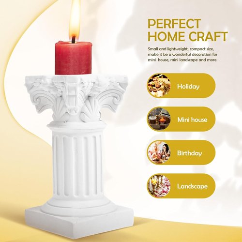 HOMSFOU Greek Columns Candle Holders - 10Pcs Rustic Resin Pillar Statues for Home Decor | White