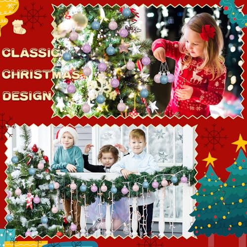 Mini Glitter Christmas Balls 72 Pcs Light Pink Blue Purple 1.18" - Holiday Tree Decorations