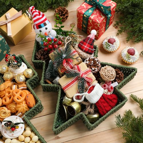 Vesici 2 Pcs Christmas Tree Wicker Basket, 16‘' 14‘' Xmas Serving
