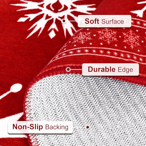 Christmas Snowflake Area Rug 2x6 Runner - Red, Non-Slip, Low-Pile