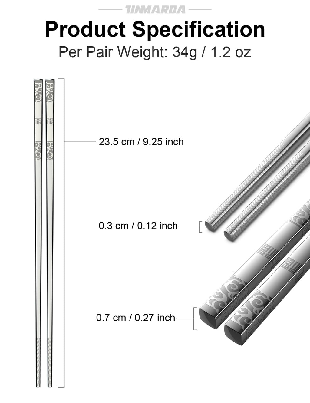 TINMARDA Metal Chopsticks Reusable 5 Pairs Stainless Steel Chopsticks Dishwasher Safe Square Lightweight Non-Slip Chop Sticks Present Set (Silver)