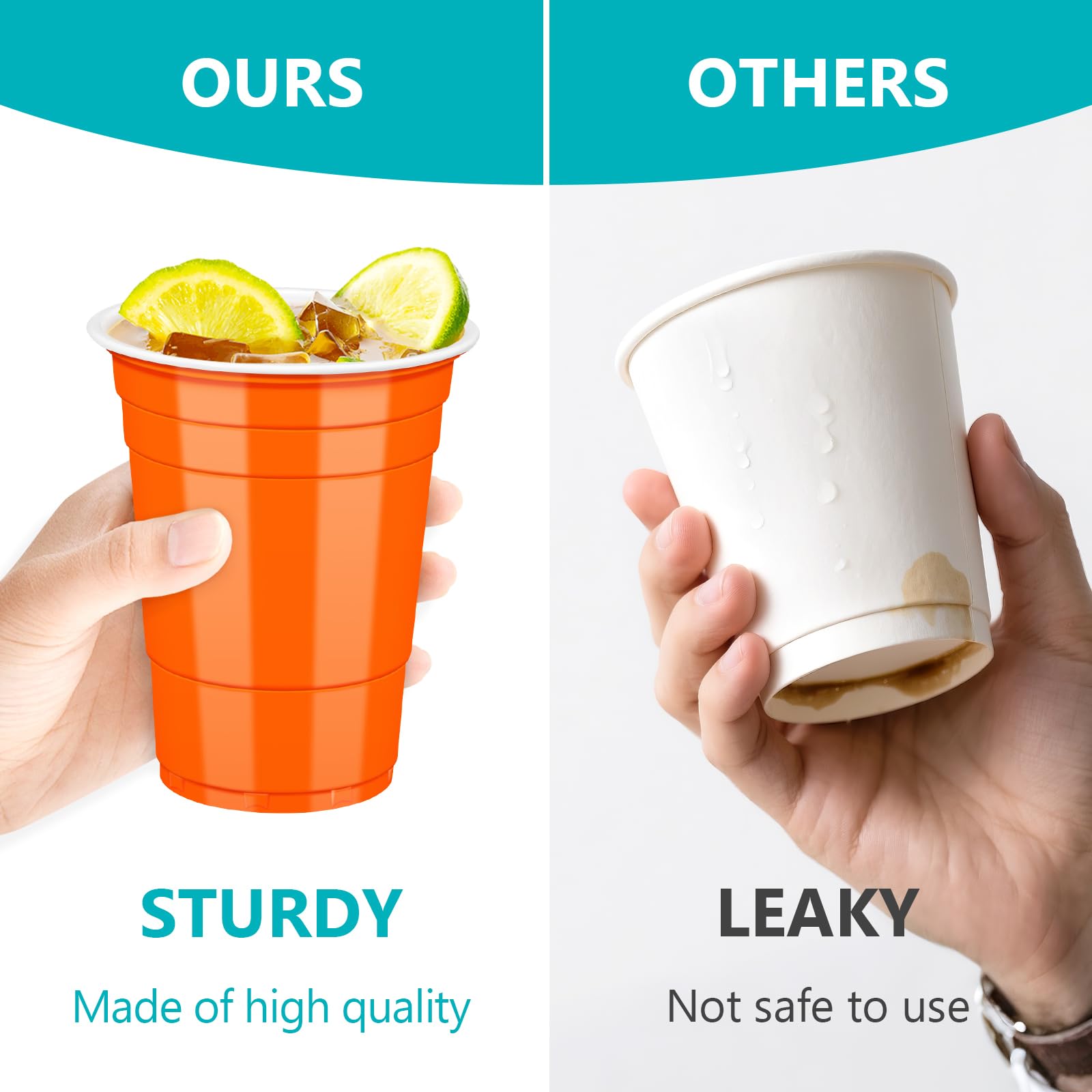 LANLISA 50 Orange Plastic Cups, 16 oz Disposable Cups, Drinking Cups For Birthday Party, Halloween, Thanksgiving, Harvest, Fall