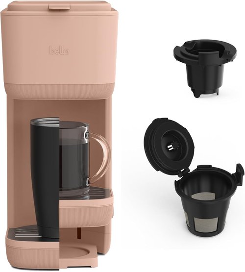 BELLA Single Serve Coffee Maker - K Cup & Ground Coffee Compatible, Adjustable Drip Tray, Auto Shutoff, 6oz to 14oz Brews, Blossom Color
