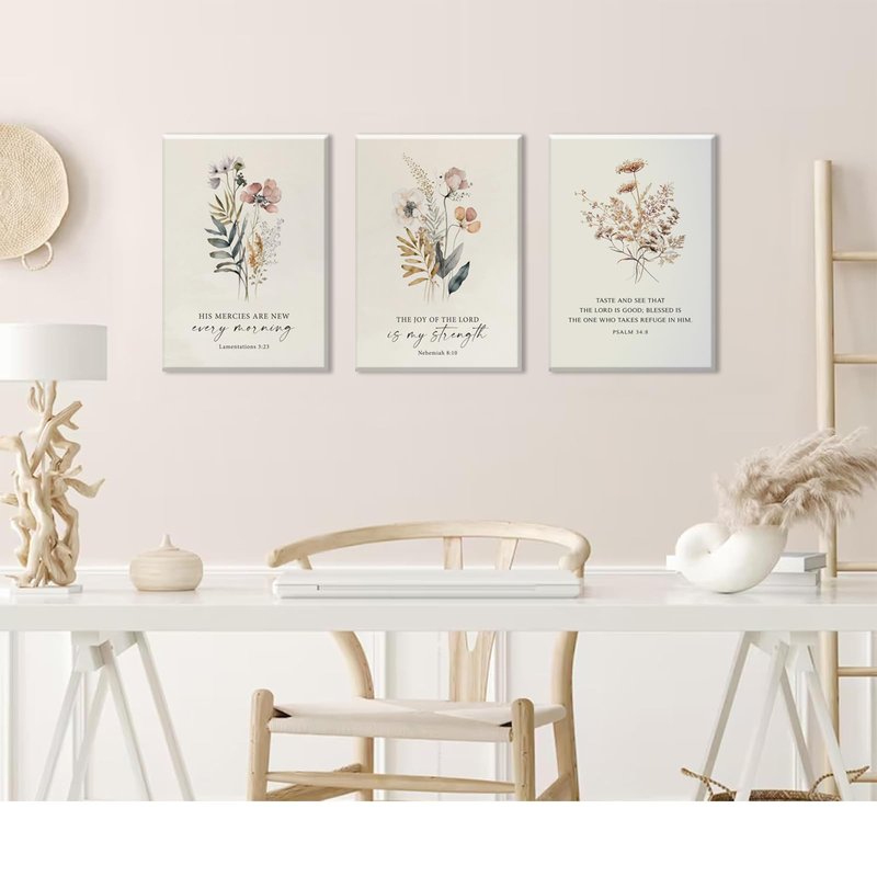 PLPKEYGR 3 Pcs Christian Flower Wall Art Flower Scripture Wall Decor God Quotes Canvas Painting Prayer Room Pictures Inspirational Bible Verse Posters For Living Room Bedroom 16x24 in Canvas