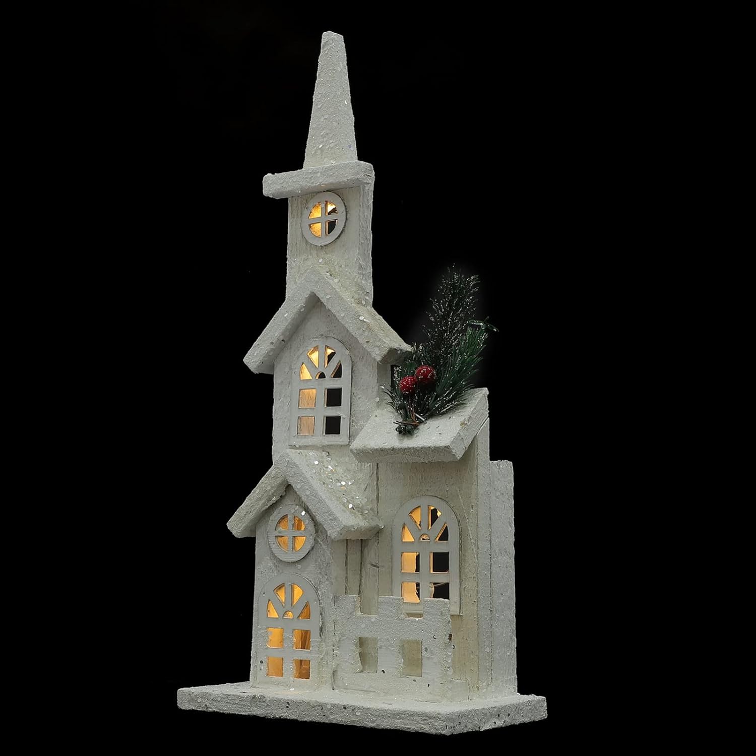 NUOBESTY Christmas LED Church Light House - Festive Wood Village Snow Scene Decor for Holiday Home
