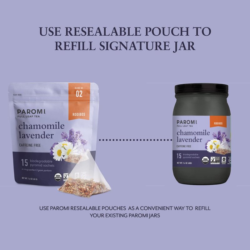 Paromi Chamomile Lavender Rooibos Organic Tea, Signature Jar, 15 Count (Pack of 6)