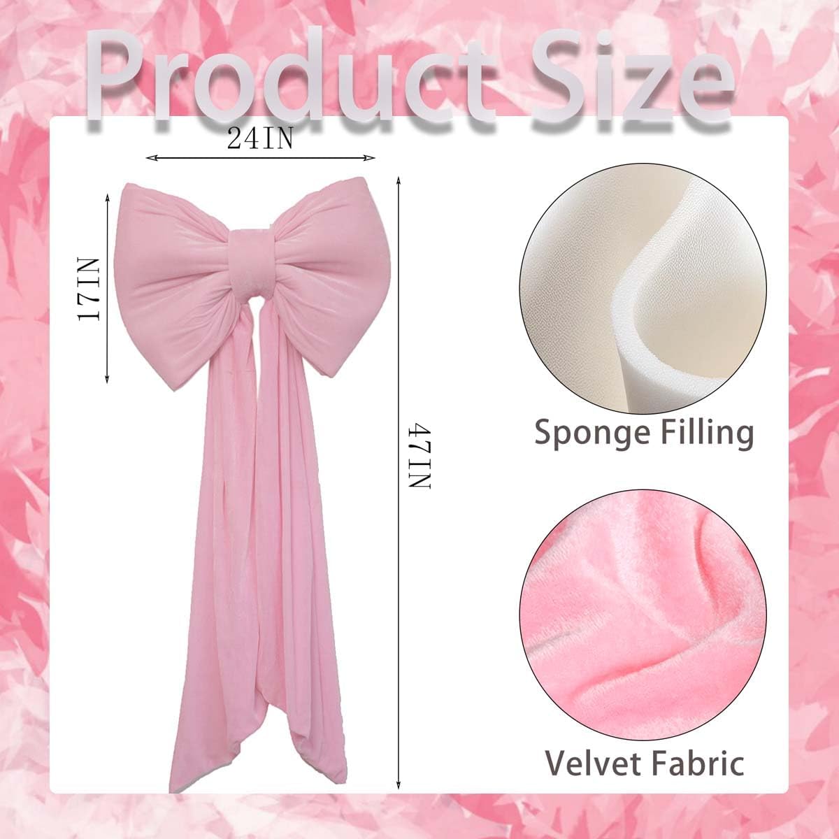 Skiennix Large Coquette Bow - Giant 24x47 Inch Pink Bow for Party, Wedding, Baby Shower & Decor