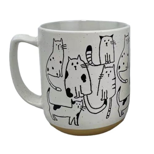 Heardbeli White-Grey Cartoon Cats Ceramic Mug with Handle Coffee Mug 550ml/18.6oz. Cute Funny Novelty Vintage Gift Hand Painted