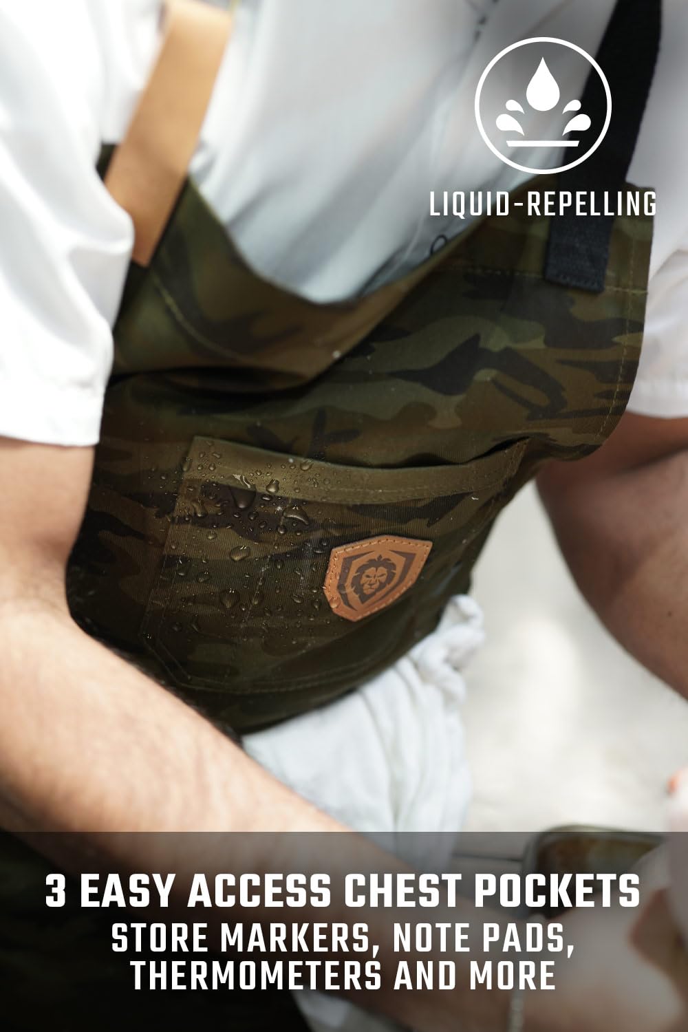 Dalstrong Professional Chef's Kitchen Apron - 4 Storage Pockets - 100% Poly-Cotton Camouflage - The Kitchen Rambo - Liquid Repellent Coating - Genuine Leather Accents - Adjustable Straps