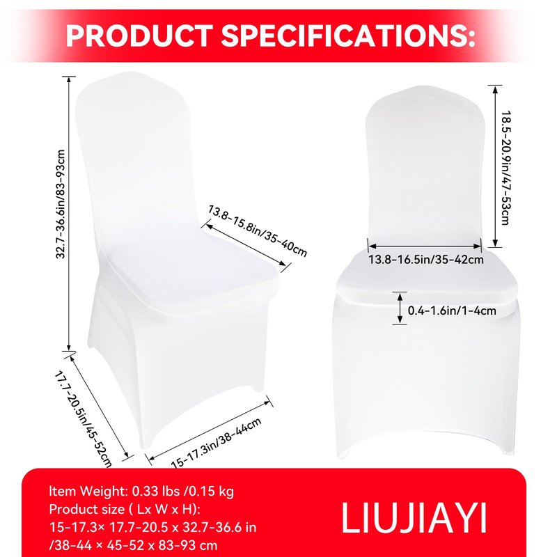 LIUJIAYI 50 Pcs White Stretch Chair Covers - Premium Polyester Spandex Slipcovers for Wedding, Party, Banquet, Dining & Event Chairs