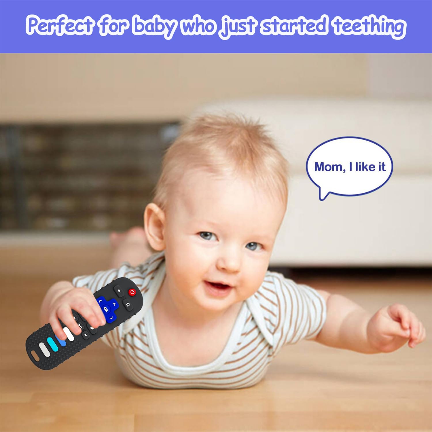 ROBBEAR Baby Teething Toys - Food Grade Silicone Teether in TV Remote Shape | BPA-Free, Pink & Blue