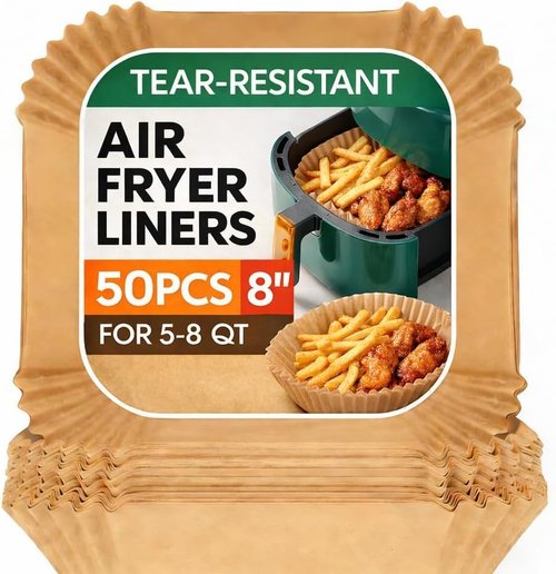 Disposable Air Fryer Parchment Liners - 50 Count Nonstick Inserts to Prevent Sticking & Grease