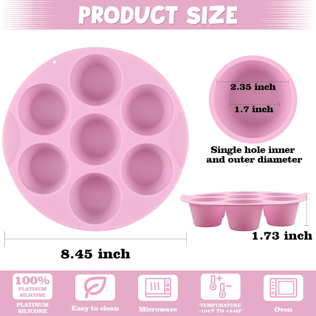 Sakolla Silicone Egg Bite Molds - Nonstick 7-Cup Air Fryer Muffin Pan for Baking Mini Muffins & Quiches | Pink & Green