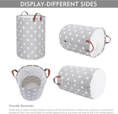 DOKEHOM 24-Inch Extra Large Laundry Basket - Collapsible Drawstring Hamper with Lid & Handle (Grey Star)