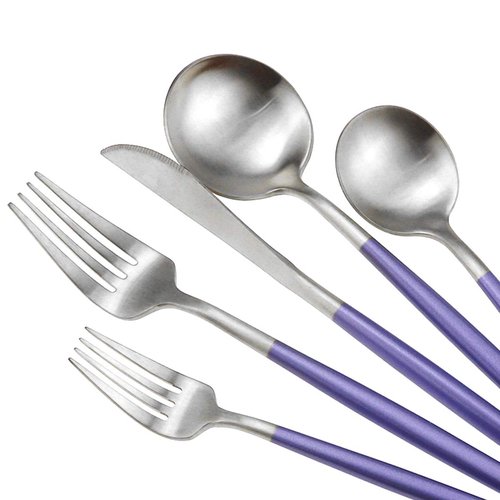 Gugrida Luxury Flatware, Royal 20 Piece Matte Purple Handle 18/10 Stainless Steel Tableware Sets for 4 Including Forks Spoons Knives, Camping Silverware Travel Utensils Set Cutlery (Purple Silver)