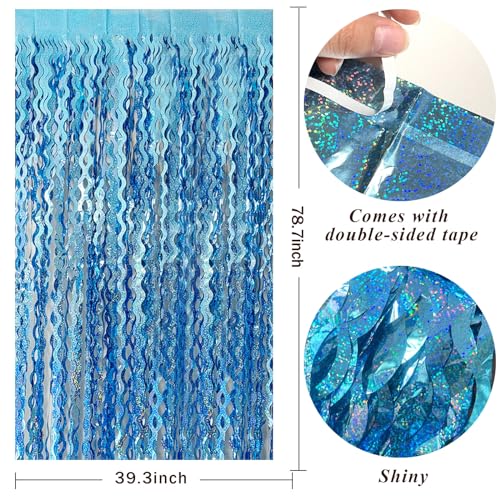 BOMSI Wavy Foil Fringe Curtain 2-Pack Metallic Tinsel Streamers Backdrop