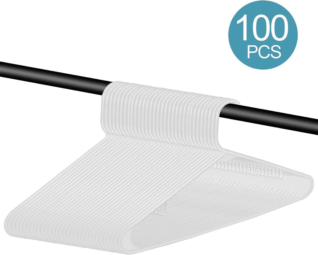 ZENY 100-Pack White Plastic Hangers - Durable Space-Saving Clothing Hangers for Organizing Clothes