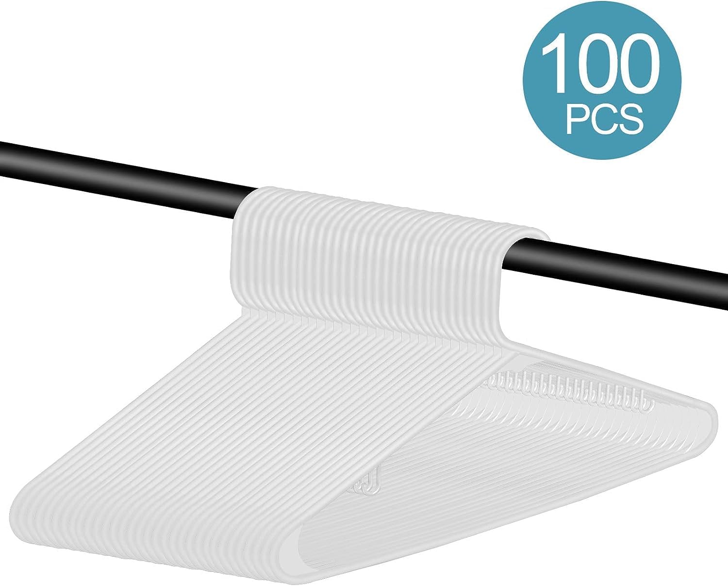 ZENY 100-Pack White Plastic Hangers - Durable Space-Saving Clothing Hangers for Organizing Clothes