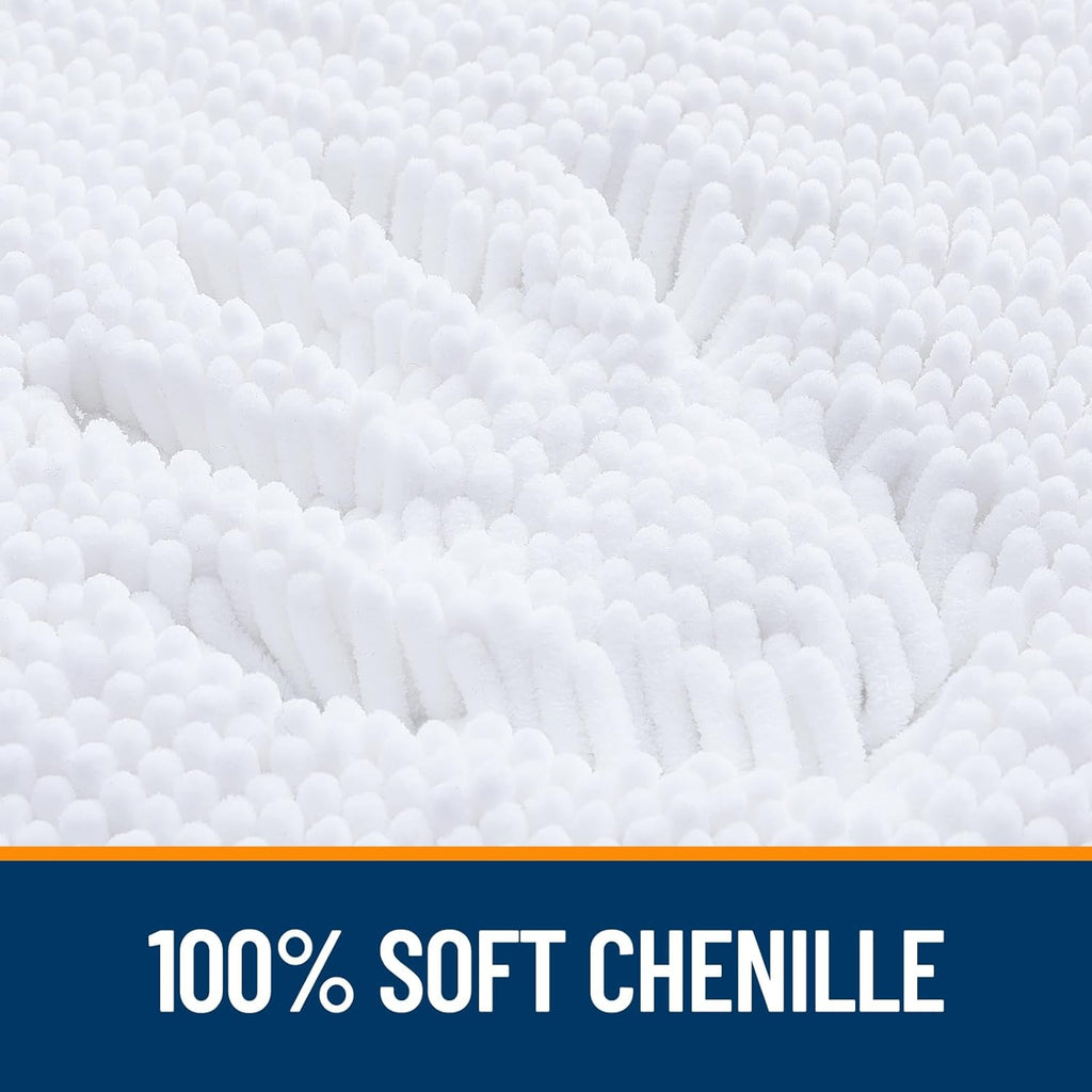 OLANLY Bath Rugs - Extra Soft Chenille, Quick-Dry & Machine Washable | 30x18 Inches, White