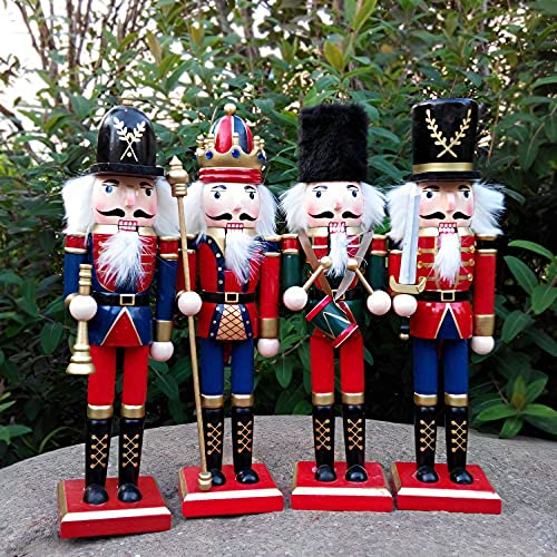 12-Inch Wooden Nutcracker Christmas Figure with Scepter - Holiday Decor