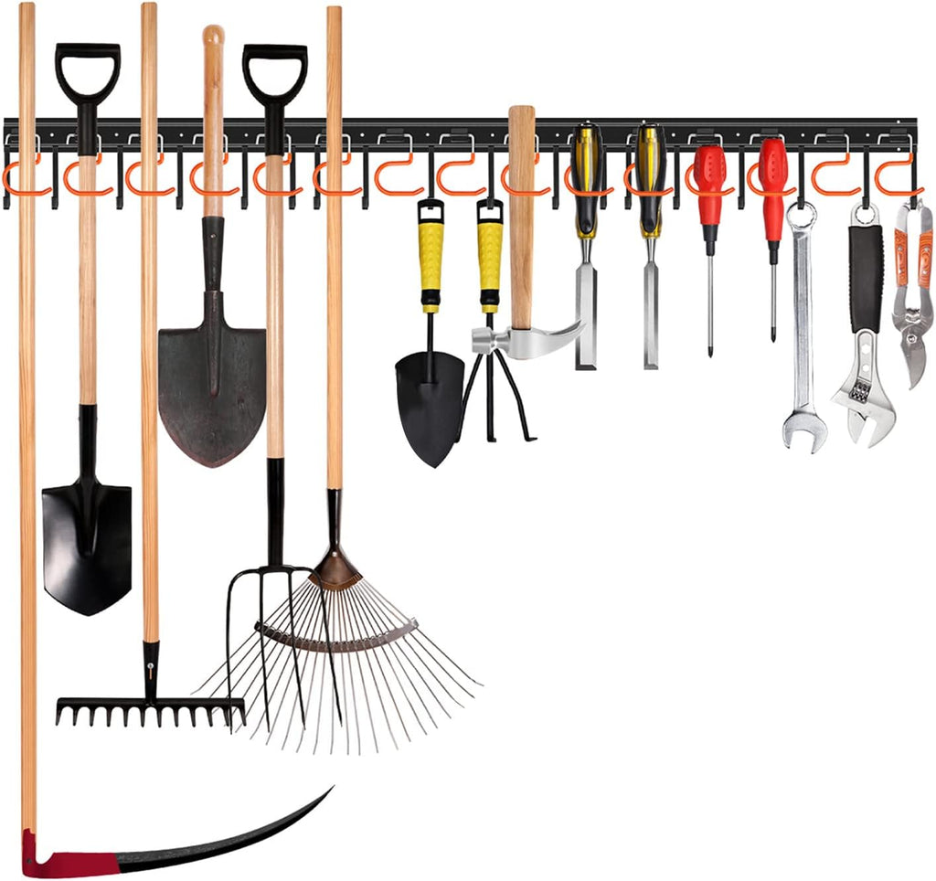 TVKB 51'' Metal Garden Tool Organizer - Adjustable Wall-Mount Storage with Heavy-Duty Hooks