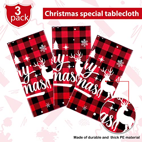 Irenare 3-Piece Red and Black Buffalo Plaid Christmas Tablecloth Set, 108x54 Inches