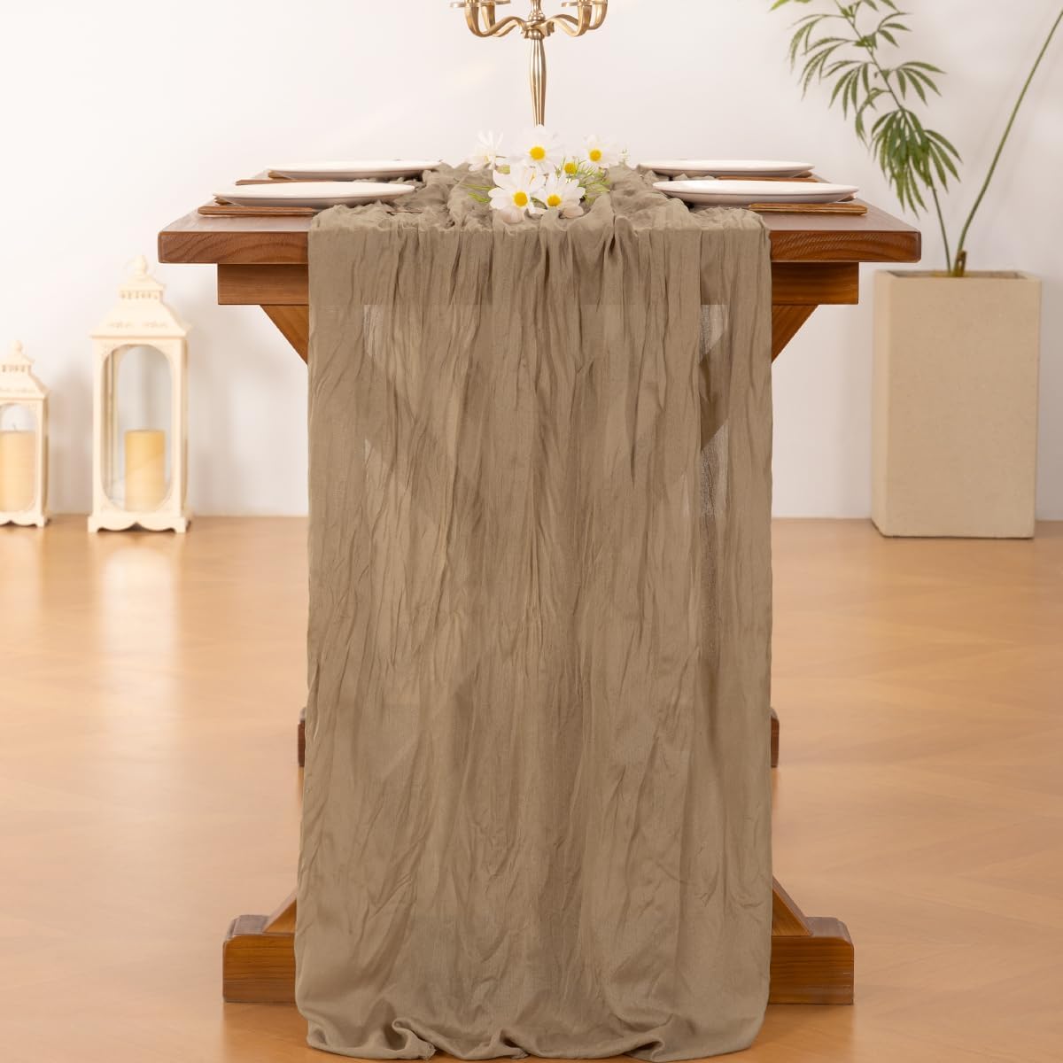 Socomi Cheesecloth Table Runner - 15pcs Nude Brown Boho Rustic 120 Inch for Weddings & Events