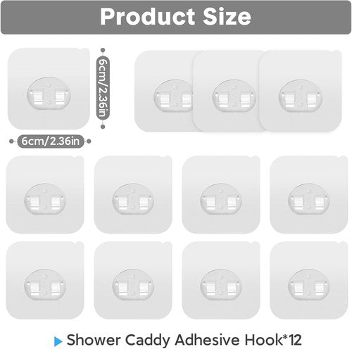 Lsnisni Clear Plastic Shower Caddy - 12 Pack Waterproof Adhesive Hooks | No Drilling, Modern Design