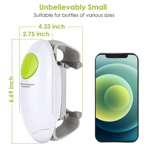 Electric Jar Opener, Kitchen Gadget Strong Tough Automatic Jar Opener For New Sealed Jars,The Hands Free Jar Opener with Less Effort to Open (White)