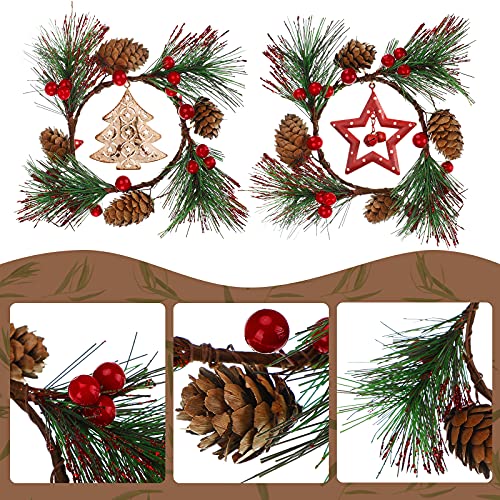 Artificial Christmas Candle Rings with Berries and Pine Cones - Set of 6