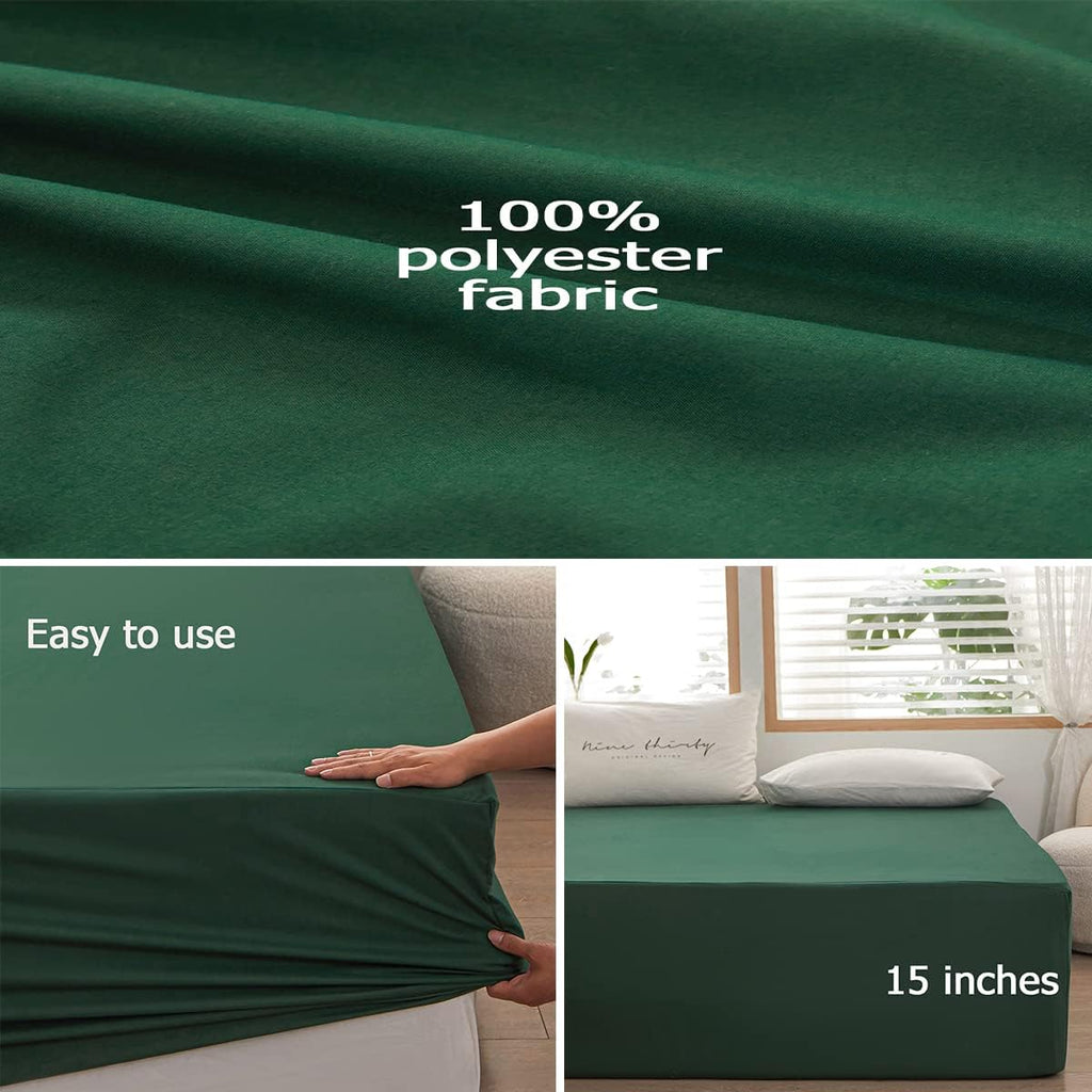 Skiennix Queen Size Fitted Sheet - Soft Microfiber, 15-Inch Deep Pocket, Dark Green | Fade Resistant & Easy Care
