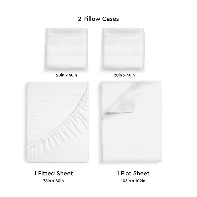 Sleep Mantra King Size Sheets Set - Includes 1 Flat & 1 Fitted Sheets & 2 Pillowcases - Breathable, Soft - Wrinkle Free & Machine Washable - Cooling Sheets King Size Bed - White, Set of 4