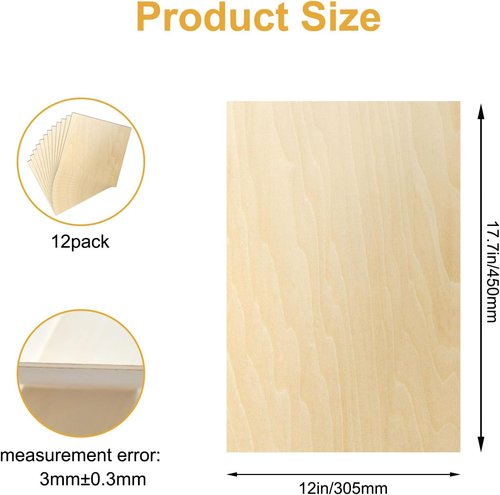 Basswood Sheets - 12 Pack of 12x18x1/8 Inch Balsa Wood for Laser Cutting & DIY Crafts