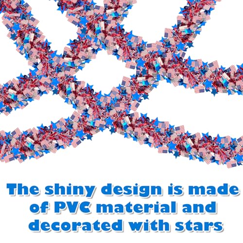 50ft Patriotic Red White & Blue Metallic Tinsel Garland with Stars