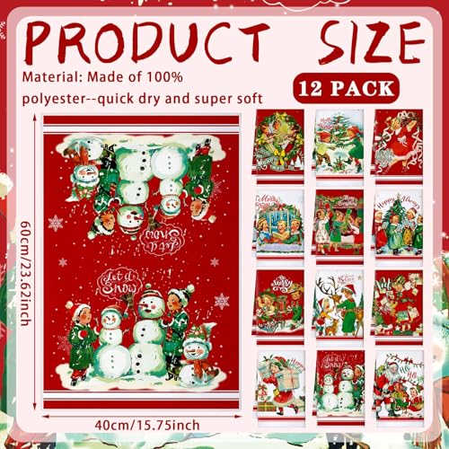 FuWeave 12 Pack Christmas Kitchen Towels - Holiday Dish Towels for Kitchen & Housewarming Gift