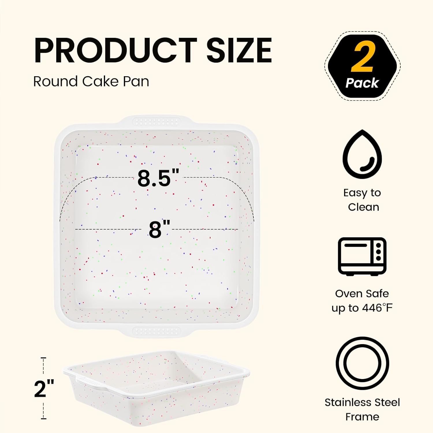 SJ Silicone Square Cake Pan Set - 8 x 8 Inch Nonstick Molds with Metal Reinforced Frame - BPA Free for Cakes, Brownies, and More