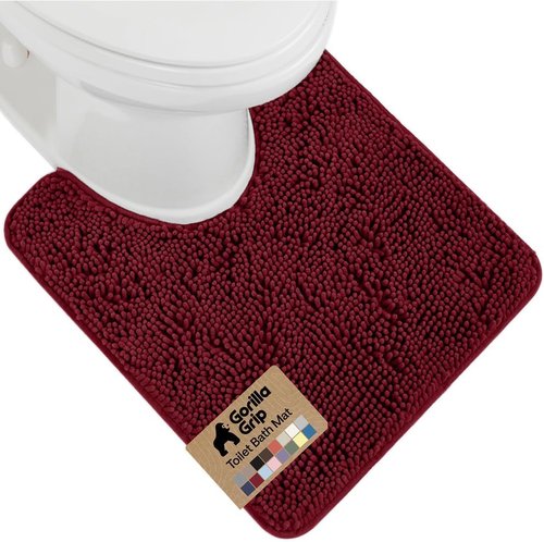 GORILLA GRIP Plush Bath Rug Mat - Absorbent Shaggy Chenille for Oval Toilet Base | Burgundy, Machine Washable