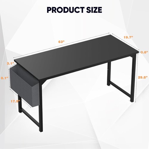 DUMOS 63-Inch Modern Office Computer Desk - Stylish Writing & Study Table for Home | Black Finish