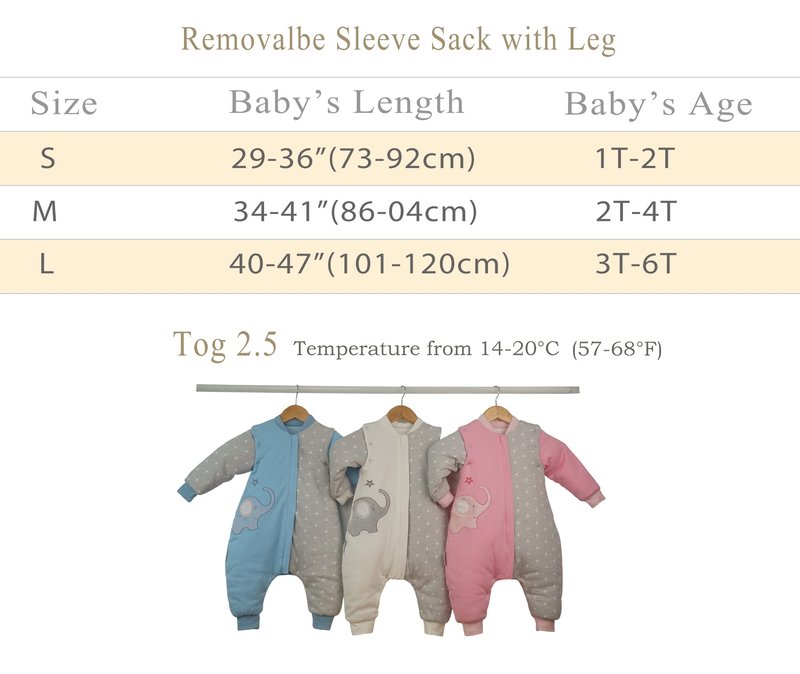 NATUZ Baby Wearable Blanket With Leg Grey Cotton 2-4T Toddler Sleep Sack 36M Removable Long Sleeves Early Walk Sleeping Bag Quilted Filling Infant Winter Tog 2.5 Warm Kids Sleeper