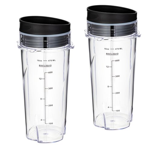 QB3001SS/ QB3000SS Blender Cups for Ninja Replacement 16oz, Fit Compact Personal Blender with Lids- 2 Pack.