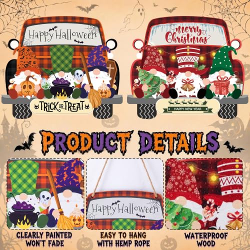 SENMAY Halloween Gnome Door Sign - Double-Sided Front Door Decor (Orange/Red)