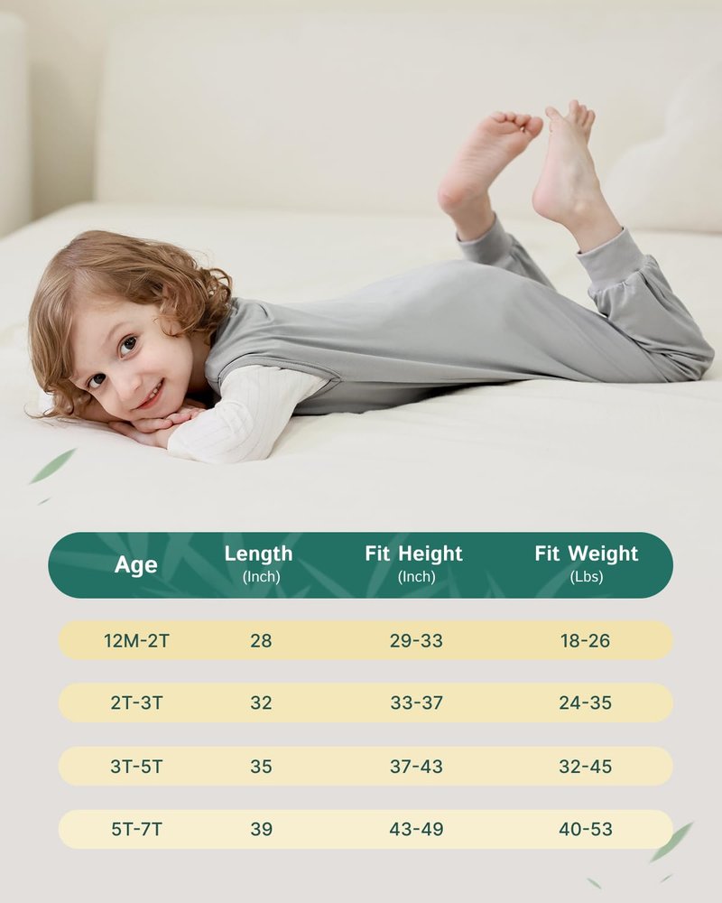 HOMEAL Toddler Sleep Sack with Legs, Bamboo Sleep Sack 0.5 Tog, Sleep Sack 2t-3t, Toddler Sleep Sack with Feet, Sleep Sacks Wearable Blankets for Toddlers, Grey