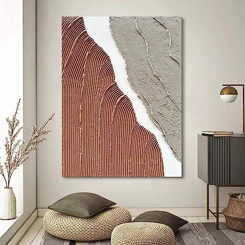 Hand-Painted Modern Abstract Oil Painting, Brown and White Canvas Wall Art